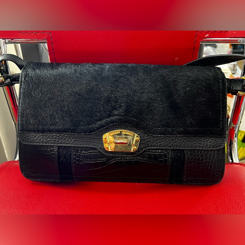 Henri Bendel Limited Edition Black & Gold Crocodile Leather & Hide Bag/Clutch